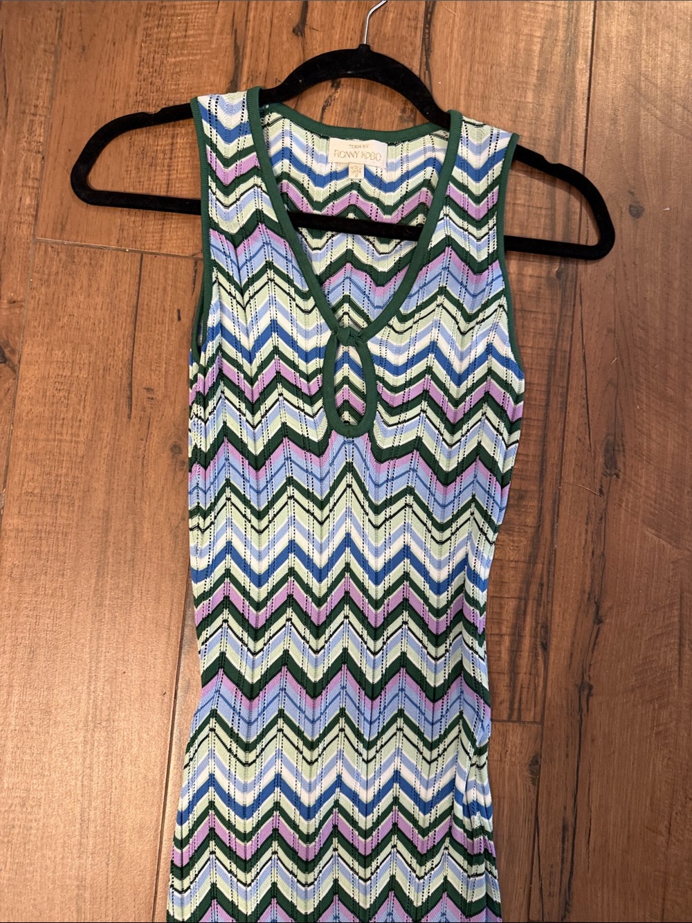 New Torn by Ronny Kobo Zigzag Maxi Dress in chevron stripes S